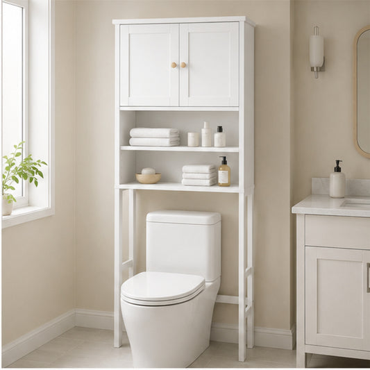 Freestanding Over-the-Toilet Bathroom Storage Cabinet with Adjustable Shelf
