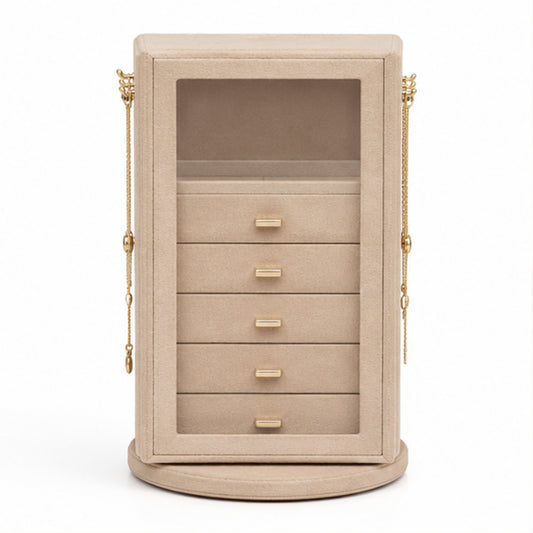5-Drawer Rotating Jewelry Organizer with Glass Window and Velvet Interior
