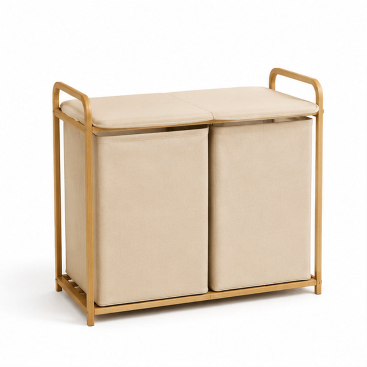 100 L Dual-Compartment Laundry Hamper with Bamboo Frame and Removable Bags