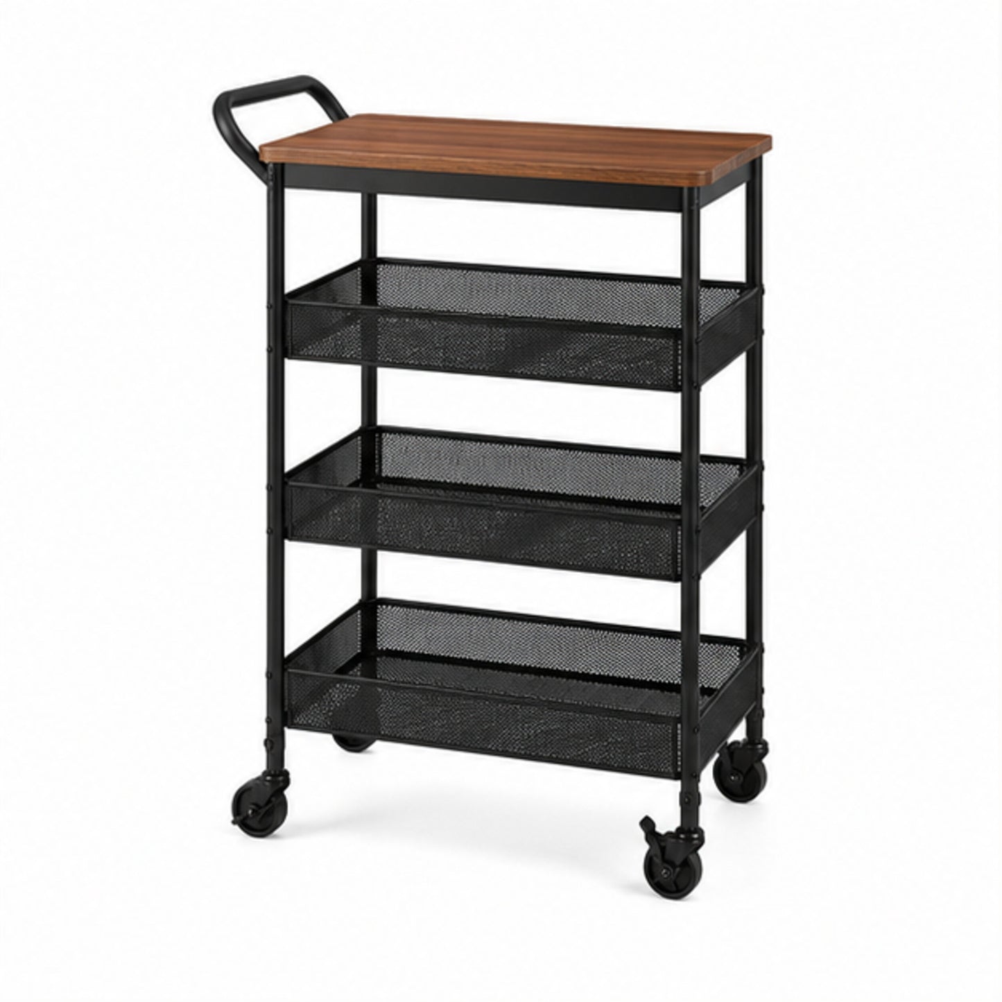 5-Tier Rolling Kitchen Utility Cart with Wood Top and Locking Casters