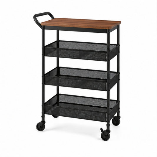 5-Tier Rolling Kitchen Utility Cart with Wood Top and Locking Casters