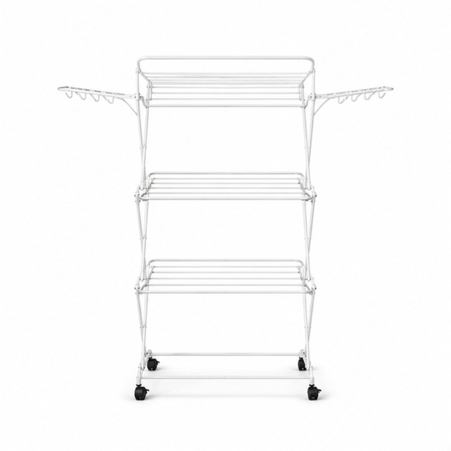 3-Tier Folding Clothes Drying Rack with Side Wings and Locking Casters