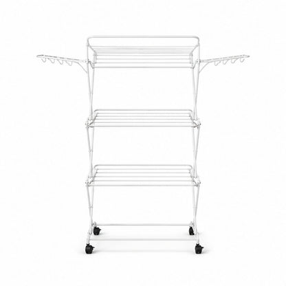 3-Tier Folding Clothes Drying Rack with Side Wings and Locking Casters