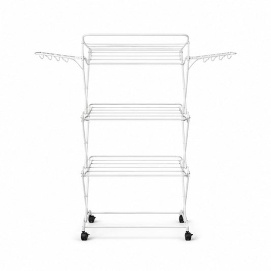3-Tier Folding Clothes Drying Rack with Side Wings and Locking Casters