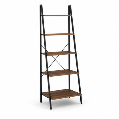 5-Tier Ladder Bookshelf with Wood Shelves and Metal Frame