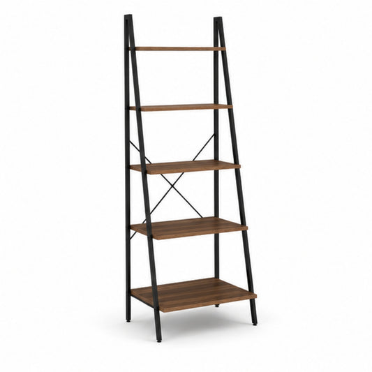 5-Tier Ladder Bookshelf with Wood Shelves and Metal Frame