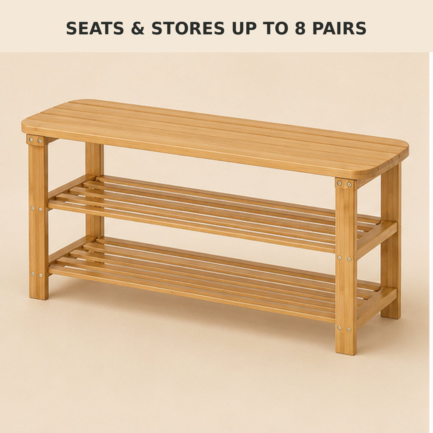 3-Tier Bamboo Shoe Rack Bench for Entryway, Holds up to 8 Pairs