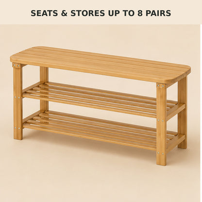3-Tier Bamboo Shoe Rack Bench for Entryway, Holds up to 8 Pairs