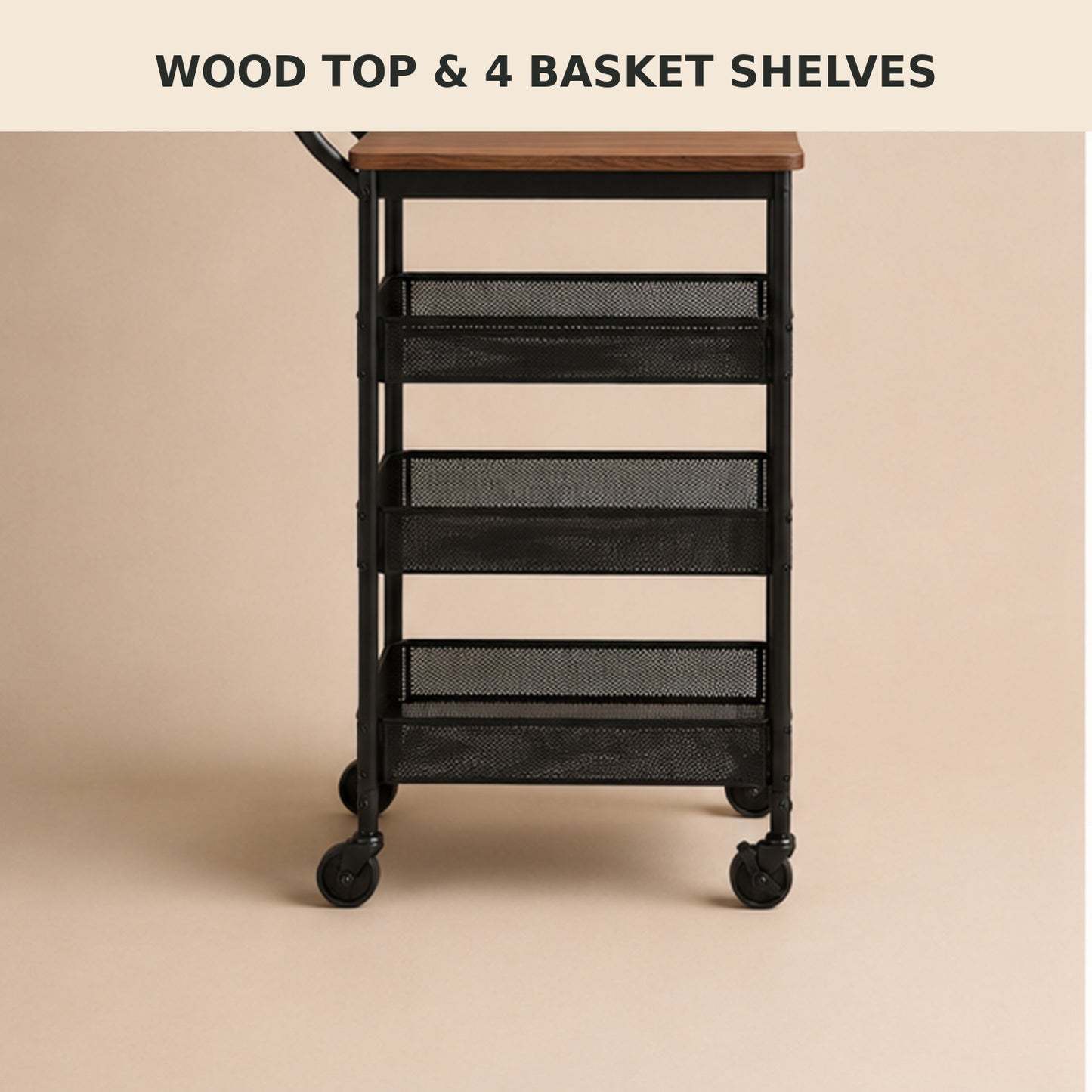 5-Tier Rolling Kitchen Utility Cart with Wood Top and Locking Casters