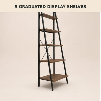 5-Tier Ladder Bookshelf with Wood Shelves and Metal Frame