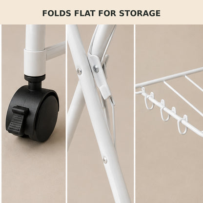 3-Tier Folding Clothes Drying Rack with Side Wings and Locking Casters