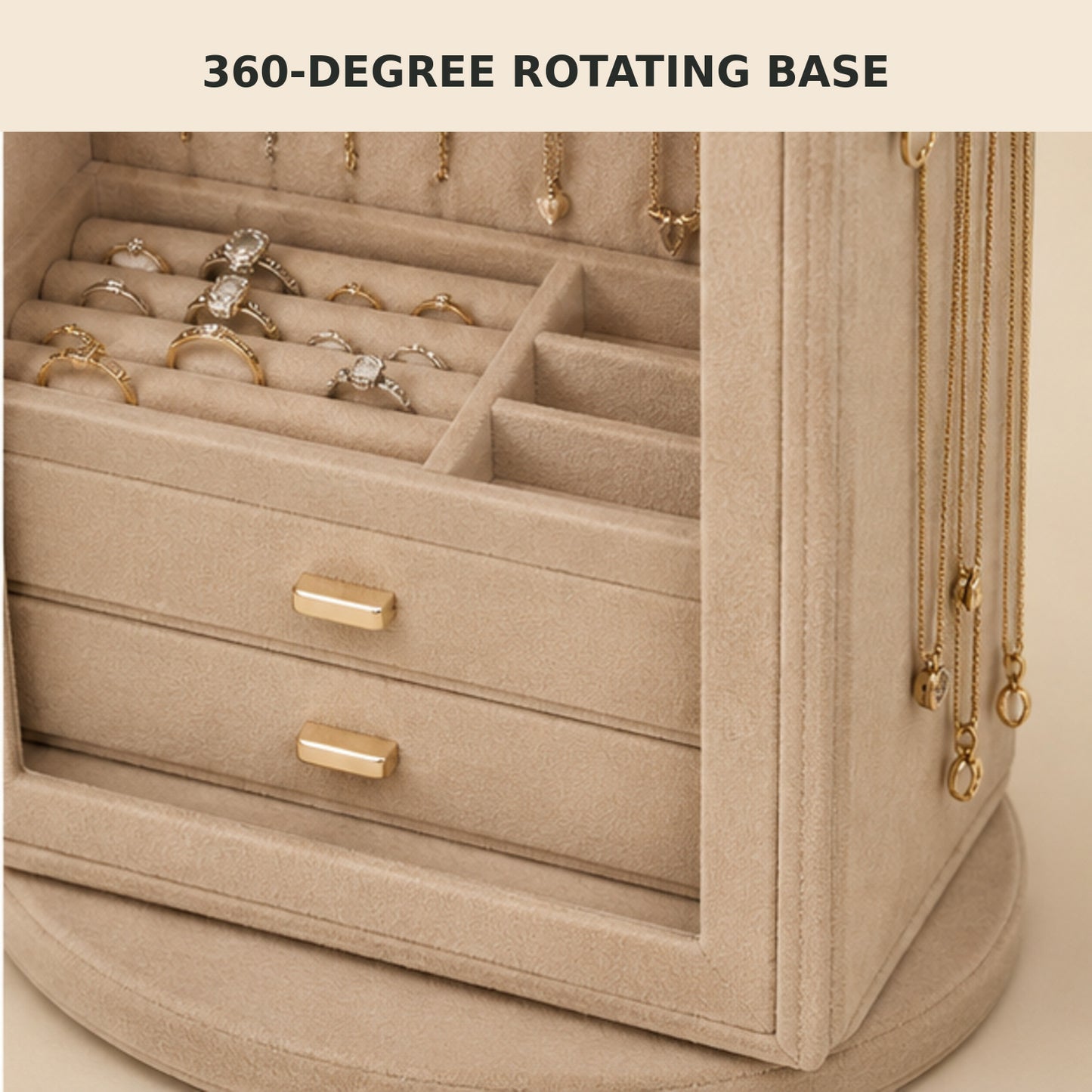 5-Drawer Rotating Jewelry Organizer with Glass Window and Velvet Interior